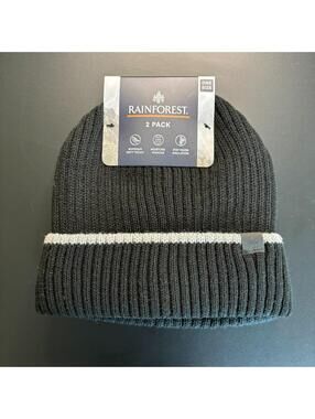 Rainforest 2-Pack Beanie Hats Black & Navy NWT Warm Knit One Size